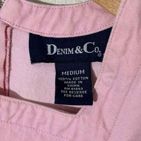 Vintage 90’s Denim & Co. Baby Pink Cotton front pocket shift dress. Women’s M - Picture 3 of 5